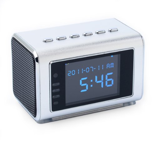 Mini Hidden Spy Camera Radio Clock w/Motion Detection & Infrared Night Vision – Built-In Screen, Speaker, Micro SD Slot & AUX Line In – Standalone Operation w/o Need for Computer for your Home