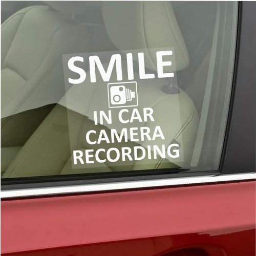 Smile In Car Camera Recording Window Sticker-87mm x 87mm CCTV Sign – For Van, Lorry, Truck, Taxi, Bus, Or Minicab