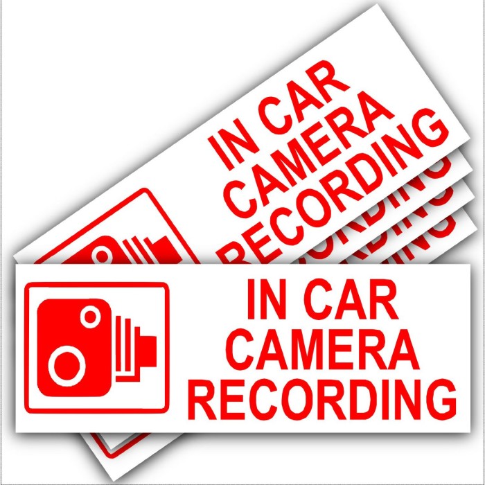 5 x Small In Car Camera Recording-Red-White-Security Stickers-87mm x 30mm-Dashboard CCTV Sign For Van, Lorry, Truck, Taxi, Bus Or Mini Cab