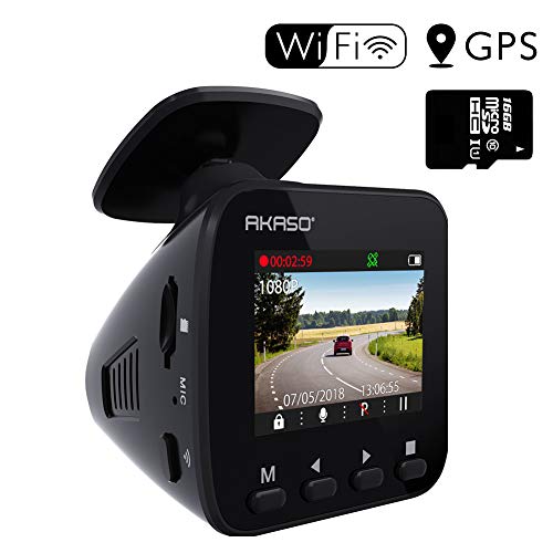 AKASO V1 Car Recorder, 1296P FHD, GPS, G-Sensor, WiFi with Phone APP – Dash Cam Dashboard Recording Camera